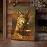 Maxcorners Wolf with Beer Glass and Smoke Wrapped Canvas