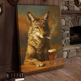 Maxcorners Wolf with Beer Glass and Smoke Wrapped Canvas