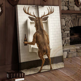Maxcorners Deer Holding Beer at Urinal Wrapped Canvas