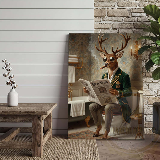 Maxcorners Deer Reading DeerNews in Bathroom Wrapped Canvas