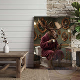 Maxcorners Moose Drinking Coffee on Toilet Wrapped Canvas