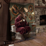 Maxcorners Moose Drinking Coffee on Toilet Wrapped Canvas