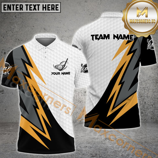 Maxcorners Golf Basic Golf Texture Pattern Premium Multicolor Option Customized Name, Team Name 3D Polo Shirt (6 Colors)