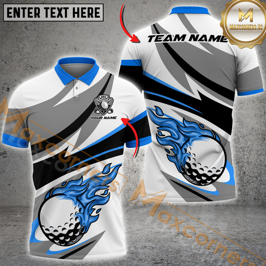 Maxcorners Golf Flame Ball Pattern Multicolor Option Customized Name, Team Name 3D Polo Shirt (4 Colors)