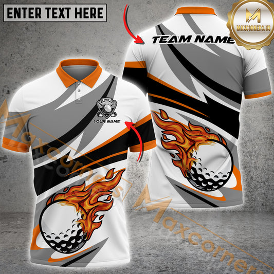 Maxcorners Golf Flame Ball Pattern Multicolor Option Customized Name, Team Name 3D Polo Shirt (4 Colors)