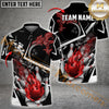 Maxcorners Bowling Ball & Pins Fire Bowling Ball Pattern Personalized Name, Team Name 3D Polo Shirt (4 Colors)