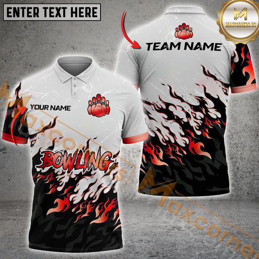 Maxcorners Bowling Ball & Pins Flame Golden Bowling Multicolor Options Personalized Name, Team Name 3D Shirt (4 Colors)