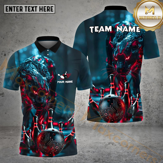 Maxcorners Bowling Ball & Pins Futuristic Panther Bowling Ball Multicolor Options Personalized Name, Team Name 3D Shirt (4 Colors)