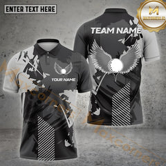 Maxcorners Grey Golf Polo Winged Ball Design Personalized Name, Team Name 3D Shirt