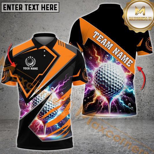 Maxcorners Golf Thunder Premium Pattern Premium Multicolor Option Customized Name, Team Name 3D Polo Shirt (6 Colors)