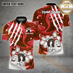 Maxcorners Funny Bowling Ball & Pins Personalized Name, Team Name 3D Polo Shirt (4 Colors)