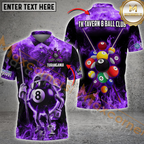 Maxcorners Billiard Funny Fire 8 Ball Multicolor Options Personalized Name, Team Name 3D Polo Shirt (4 Colors) For Tangi