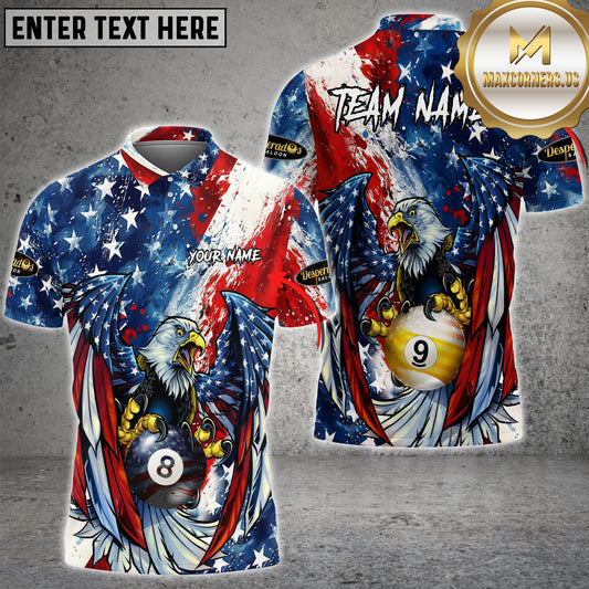Maxcorners 8 Ball & 9 Ball Eagle American Flag Patriot Billiard Jersey Customized Name, Team Name 3D Polo Shirt For James Sampel