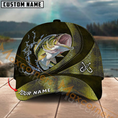 Maxcorners Largemouth Bass Fishing Skinfish Leather Pattern Multicolor Personalized Name 3D Cap