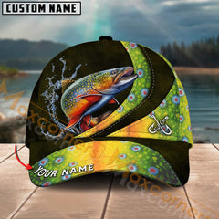 Maxcorners Trout Fishing Skinfish Leather Pattern Multicolor Personalized Name 3D Cap