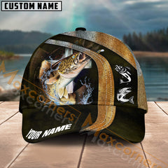 Maxcorners Walleye Fishing Skinfish Texure Pattern Multicolor Personalized Name 3D Cap
