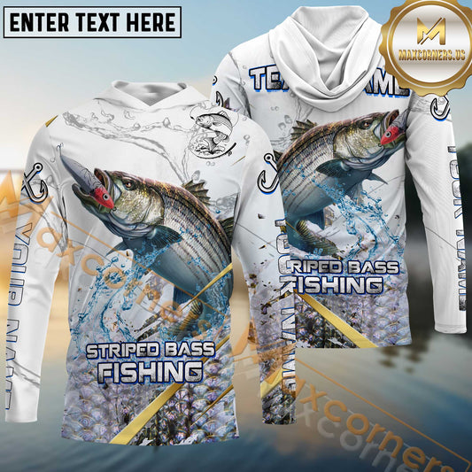 Maxcorners Stripped Bass Fishing Golden Line Skinfish Pattern Sport Custom Name & Team Name 3D Shirts