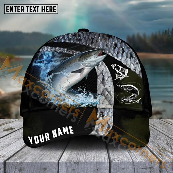 Maxcorners Salmon Fishing Cross Water Skinfish Water Sport Pattern Personalized Name 3D Cap