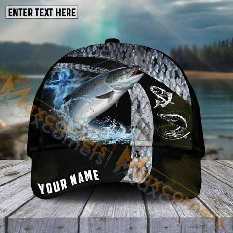 Maxcorners Salmon Fishing Cross Water Skinfish Water Sport Pattern Personalized Name 3D Cap