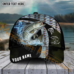 Maxcorners Striped Bass Fishing Cross Water Skinfish Water Sport Pattern Personalized Name 3D Cap