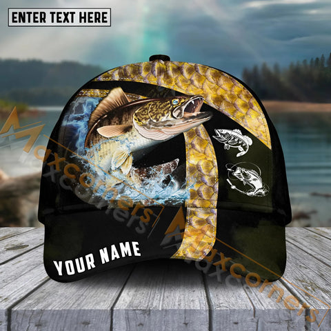 Maxcorners Walleye Fishing Cross Water Skinfish Water Sport Pattern Personalized Name 3D Cap