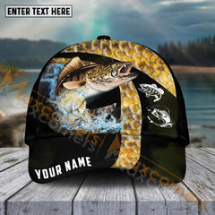 Maxcorners Walleye Fishing Cross Water Skinfish Water Sport Pattern Personalized Name 3D Cap
