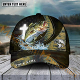 Maxcorners Bass Fishing  Cross Skinfish Flag Of United States Sport Pattern Personalized Name 3D Cap MT133
