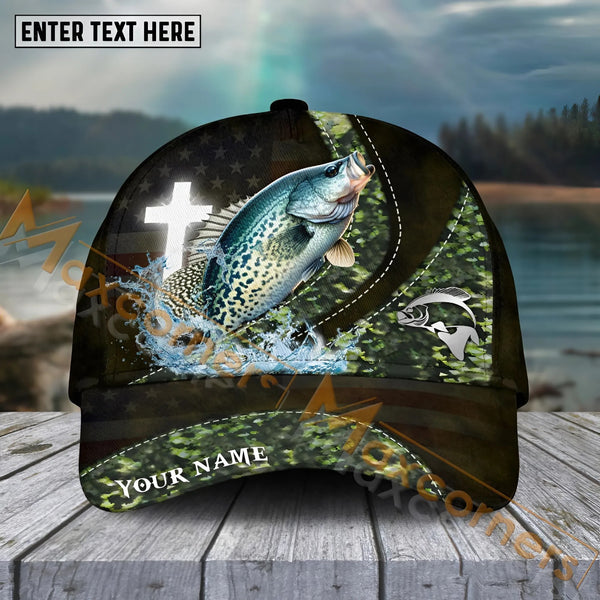 Maxcorners Crappie Fishing  Cross Skinfish Flag Of United States Sport Pattern Personalized Name 3D Cap MT133