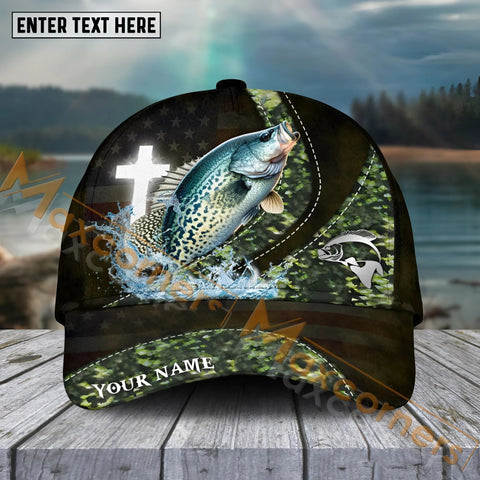 Maxcorners Crappie Fishing  Cross Skinfish Flag Of United States Sport Pattern Personalized Name 3D Cap MT133