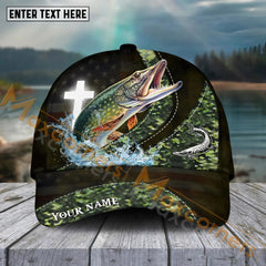 Maxcorners Pike Fishing  Cross Skinfish Flag Of United States Sport Pattern Personalized Name 3D Cap MT133