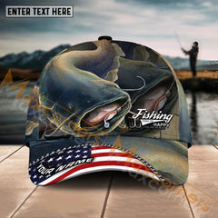 Maxcorners Catfish Fishing Fishing Make Me Happy Skinfish Flag Of US Sport Pattern Personalized Name 3D Cap MT133