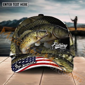 Maxcorners Crappie Fishing Fishing Make Me Happy Skinfish Flag Of US Sport Pattern Personalized Name 3D Cap MT133