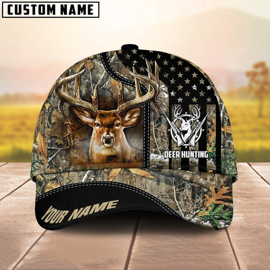 Maxcorners Deer Hunting American Flag Camo Pattern Multicolor Personalized Name 3D Cap (4 colors)