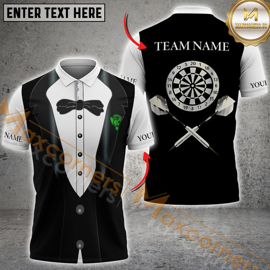 Maxcorners Tuxedo Darts Dartboard Multicolor Options Personalized Name, Team Name 3D Polo Shirt (4 Colors)