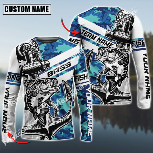 Maxcorner Bass Fishing Jersey Sun Protection Sea Camo Pattern Personalized Name And Team Name Long Sweat Shirt