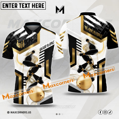 Maxcorners Bowling & Pins Premium Pattern Multicolor Option Customized Name, Team Name 3D Polo Shirt For Janice