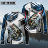 Maxcorners Fishing Blue Flame Sport Jersey Personalized Name, Team Name Long Sleeve Shirt (6 Fish Species)
