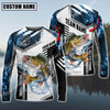 Maxcorners Fishing Blue Flame Sport Jersey Personalized Name, Team Name Long Sleeve Shirt (6 Fish Species)