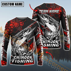 Maxcorners Chinook Fishing Red Hexagon Pattern Pro Sport Jersey Personalized Name And Team Name Fishing Long Sleeve Shirt
