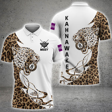Maxcorners Personalized Leopard 8 Ball Billiard Shirts for Men Billiard Team Jersey Polo & 1/4 Zip Shirts MT1607 For Missy
