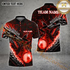 Maxcorners Bowling Ball & Pins The Fire Dragon Bowling Ball Pattern Personalized Name, Team Name 3D Polo Shirt (4 Colors)