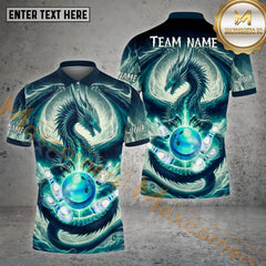 Maxcorners The Dragon Bowling Ball & Pins Personalized Name, Team Name 3D Polo Shirt (4 Colors)