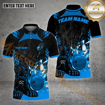 Maxcorners Bowling Ball & Pins The Panther Bowling Ball Pattern Personalized Name, Team Name 3D Polo Shirt (4 Colors)