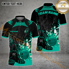 Maxcorners Bowling Ball & Pins The Panther Bowling Ball Pattern Personalized Name, Team Name 3D Polo Shirt (4 Colors)