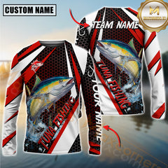 Maxcorners Tuna Fishing White Red Edge Personalized Name, Team Name Long Sleeve Shirt