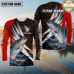 Maxcorners Chinook Fishing Red Flame Splash Pattern Sport Jersey Personalized Name, Team Name Long Sleeve Shirt