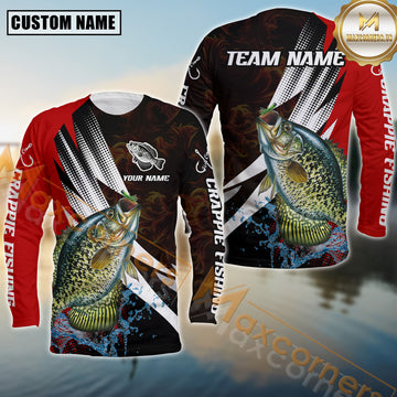 Maxcorners Crappie Fishing Red Flame Splash Pattern Sport Jersey Personalized Name, Team Name Long Sleeve Shirt