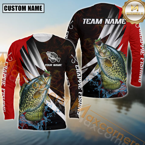 Maxcorners Crappie Fishing Red Flame Splash Pattern Sport Jersey Personalized Name, Team Name Long Sleeve Shirt