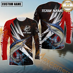 Maxcorners Marlin Fishing Red Flame Splash Pattern Sport Jersey Personalized Name, Team Name Long Sleeve Shirt