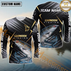 Maxcorners Chinook Fishing Golden With Skinfish Pattern Sport Jersey Personalized Name, Team Name Long Sleeve Shirt